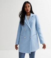 New Look Pale Blue Boucle Double Breasted Blazer